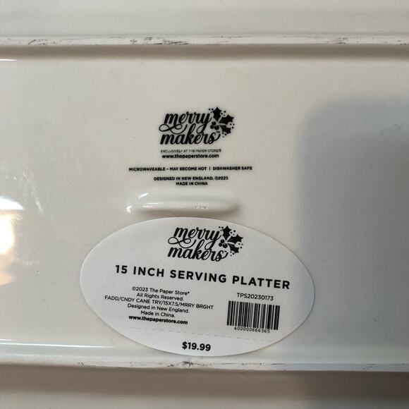 Merry Makers NWT "Merry and Bright" Serving Platter 15x7.5 Candy Cane - Picture 3 of 5